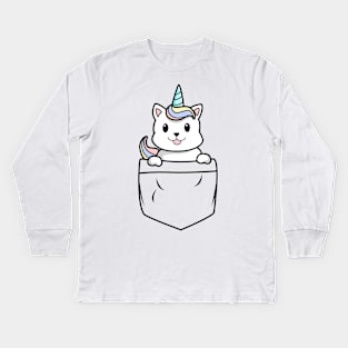 Cute loving Caticorn pocket Unicorn girl Kids Long Sleeve T-Shirt